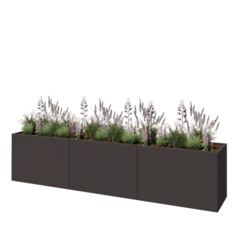Jardinière XXL en acier - Rectangle - 360 x 60 x 80 cm - RAL7016 mat (gris anthracite) - Sanc plaque de fond