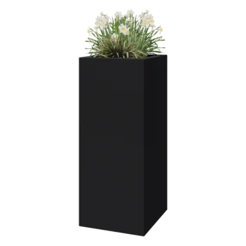 Jardinière en polyester - Carré - 50 x 50 x 120 cm - RAL7021 mat (gris noir) - Avec fond