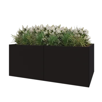 Jardinière XXL en acier - Rectangle - 200 x 120 x 80 cm - RAL9005 mat (noir) - Avec plaque de fond