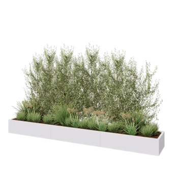 Jardinière XXL en acier - Rectangle - 360 x 50 x 30 cm - RAL9010 mat (blanc) - Sanc plaque de fond