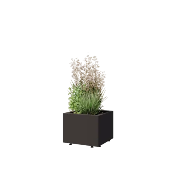Jardinière en acier - Carré - 40 x 40 x 30 cm - RAL7016 mat (gris anthracite) - Avec plaque de fond - Avec pieds