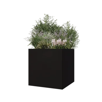 Jardinière en acier - Carré - 70 x 70 x 70 cm - RAL9005 mat (noir) - Avec plaque de fond