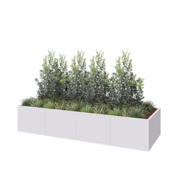 Jardinière XXL en acier - Rectangle - 320 x 100 x 60 cm - RAL9010 mat (blanc) - Sanc plaque de fond