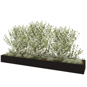 Jardinière XXL en acier - Rectangle - 480 x 80 x 40 cm - RAL9005 mat (noir) - Sanc plaque de fond