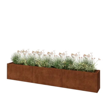 Jardinière XXL en acier Corten - Rectangle - 360 x 40 x 60 cm - Avec plaque de fond