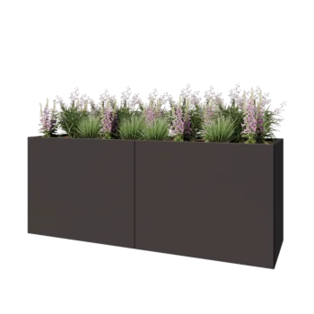 Jardinière XXL en acier - Rectangle - 200 x 60 x 80 cm - RAL7016 mat (gris anthracite) - Avec plaque de fond