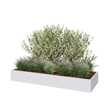 Jardinière XXL en acier - Rectangle - 320 x 100 x 40 cm - RAL9010 mat (blanc) - Sanc plaque de fond