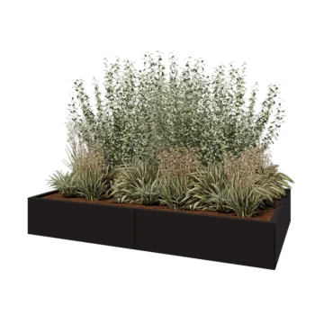 Jardinière XXL en acier - Rectangle - 200 x 120 x 30 cm - RAL9005 mat (noir) - Avec plaque de fond