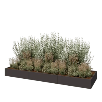 Jardinière XXL en acier - Rectangle - 360 x 100 x 30 cm - RAL7016 mat (gris anthracite) - Sanc plaque de fond