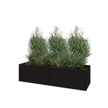 Jardinière XXL en acier - Rectangle - 160 x 50 x 40 cm - RAL9005 mat (noir) - Avec plaque de fond