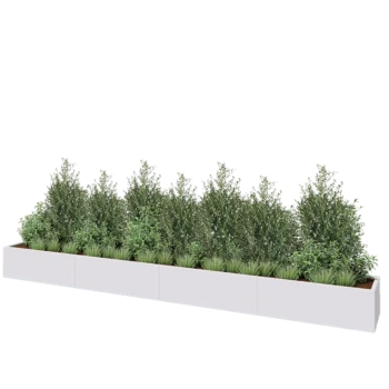 Jardinière XXL en acier - Rectangle - 480 x 50 x 40 cm - RAL9010 mat (blanc) - Avec plaque de fond