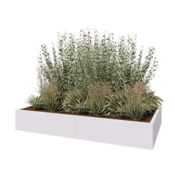 Jardinière XXL en acier - Rectangle - 200 x 120 x 30 cm - RAL9010 mat (blanc) - Avec plaque de fond