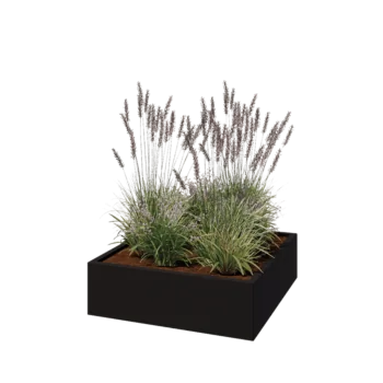 Jardinière en acier - Carré - 100 x 100 x 30 cm - RAL9005 mat (noir) - Sanc plaque de fond