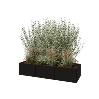 Jardinière XXL en acier - Rectangle - 150 x 50 x 30 cm - RAL9005 mat (noir) - Sanc plaque de fond