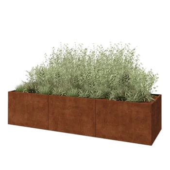 Jardinière XXL en acier Corten - Rectangle - 360 x 100 x 80 cm - Avec plaque de fond