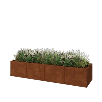 Jardinière XXL en acier Corten - Rectangle - 320 x 80 x 60 cm - Avec plaque de fond