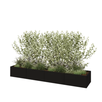 Jardinière XXL en acier - Rectangle - 320 x 60 x 40 cm - RAL9005 mat (noir) - Avec plaque de fond