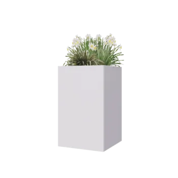 Jardinière en acier - Carré - 50 x 50 x 80 cm - RAL9010 mat (blanc) - Sanc plaque de fond