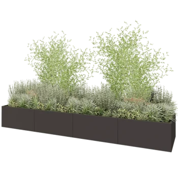 Jardinière XXL en acier - Rectangle - 480 x 100 x 60 cm - RAL7016 mat (gris anthracite) - Sanc plaque de fond