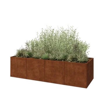 Jardinière XXL en acier Corten - Rectangle - 320 x 100 x 80 cm - Avec plaque de fond