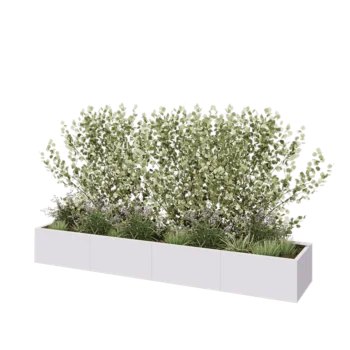 Jardinière XXL en acier - Rectangle - 320 x 60 x 40 cm - RAL9010 mat (blanc) - Avec plaque de fond