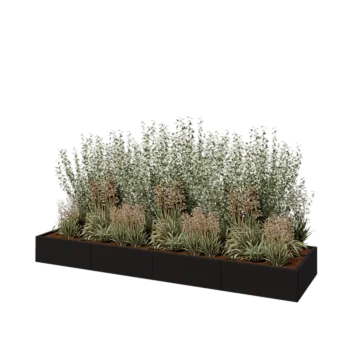 Jardinière XXL en acier - Rectangle - 320 x 80 x 30 cm - RAL9005 mat (noir) - Sanc plaque de fond