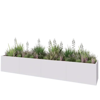 Jardinière XXL en acier - Rectangle - 480 x 80 x 80 cm - RAL9010 mat (blanc) - Avec plaque de fond
