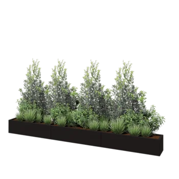 Jardinière XXL en acier - Rectangle - 360 x 30 x 30 cm - RAL9005 mat (noir) - Avec plaque de fond