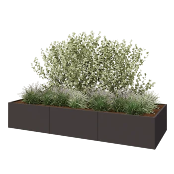 Jardinière XXL en acier - Rectangle - 360 x 120 x 60 cm - RAL7016 mat (gris anthracite) - Sanc plaque de fond