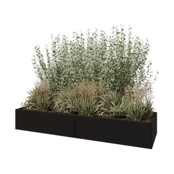 Jardinière XXL en acier - Rectangle - 200 x 60 x 30 cm - RAL9005 mat (noir) - Sanc plaque de fond