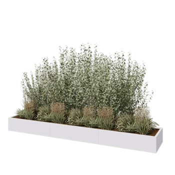 Jardinière XXL en acier - Rectangle - 360 x 60 x 30 cm - RAL9010 mat (blanc) - Sanc plaque de fond