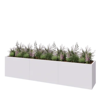 Jardinière XXL en acier - Rectangle - 360 x 60 x 80 cm - RAL9010 mat (blanc) - Avec plaque de fond