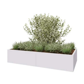 Jardinière XXL en acier - Rectangle - 200 x 100 x 40 cm - RAL9010 mat (blanc) - Avec plaque de fond