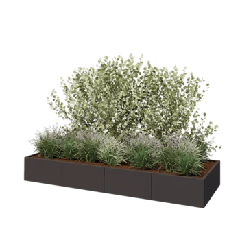 Jardinière XXL en acier - Rectangle - 320 x 100 x 40 cm - RAL7016 mat (gris anthracite) - Avec plaque de fond