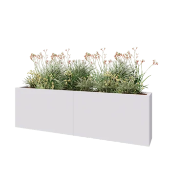 Jardinière XXL en acier - Rectangle - 200 x 30 x 60 cm - RAL9010 mat (blanc) - Avec plaque de fond