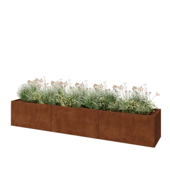 Jardinière XXL en acier Corten - Rectangle - 360 x 60 x 60 cm - Avec plaque de fond