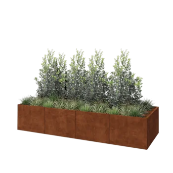 Jardinière XXL en acier Corten - Rectangle - 320 x 100 x 60 cm - Avec plaque de fond