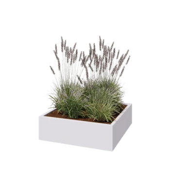 Jardinière en acier - Carré - 100 x 100 x 30 cm - RAL9010 mat (blanc) - Avec plaque de fond