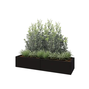 Jardinière XXL en acier - Rectangle - 160 x 50 x 30 cm - RAL9005 mat (noir) - Avec plaque de fond