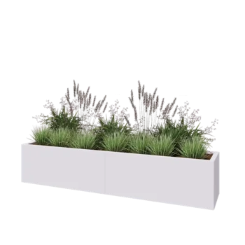 Jardinière XXL en acier - Rectangle - 200 x 40 x 40 cm - RAL9010 mat (blanc) - Avec plaque de fond