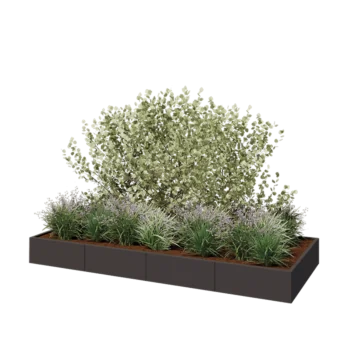 Jardinière XXL en acier - Rectangle - 320 x 120 x 30 cm - RAL7016 mat (gris anthracite) - Sanc plaque de fond