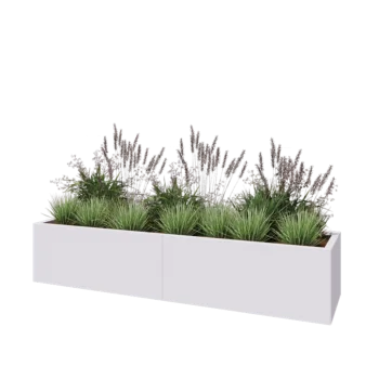 Jardinière XXL en acier - Rectangle - 200 x 50 x 40 cm - RAL9010 mat (blanc) - Avec plaque de fond