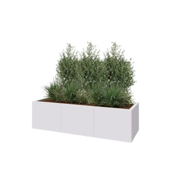 Jardinière XXL en acier - Rectangle - 150 x 50 x 40 cm - RAL9010 mat (blanc) - Sanc plaque de fond