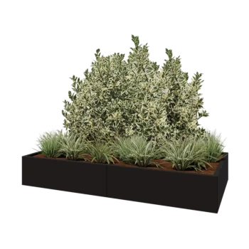 Jardinière XXL en acier - Rectangle - 200 x 100 x 30 cm - RAL9005 mat (noir) - Avec plaque de fond