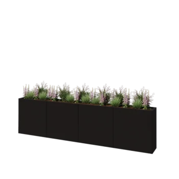 Jardinière XXL en acier - Rectangle - 320 x 30 x 80 cm - RAL9005 mat (noir) - Avec plaque de fond