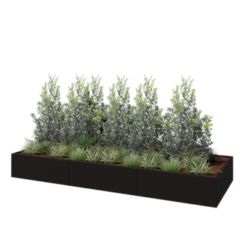 Jardinière XXL en acier - Rectangle - 360 x 120 x 40 cm - RAL9005 mat (noir) - Avec plaque de fond