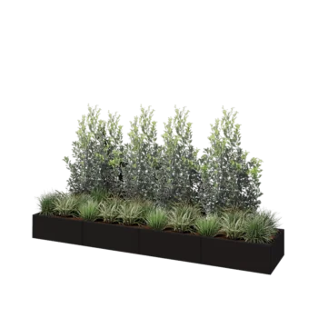 Jardinière XXL en acier - Rectangle - 320 x 60 x 30 cm - RAL9005 mat (noir) - Avec plaque de fond