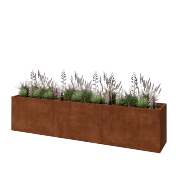 Jardinière XXL en acier Corten - Rectangle - 360 x 60 x 80 cm - Sanc plaque de fond