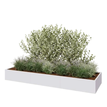 Jardinière XXL en acier - Rectangle - 360 x 100 x 40 cm - RAL9010 mat (blanc) - Sanc plaque de fond
