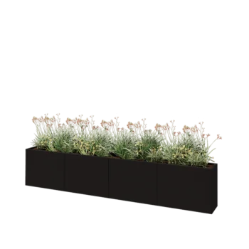 Jardinière XXL en acier - Rectangle - 320 x 30 x 60 cm - RAL9005 mat (noir) - Avec plaque de fond